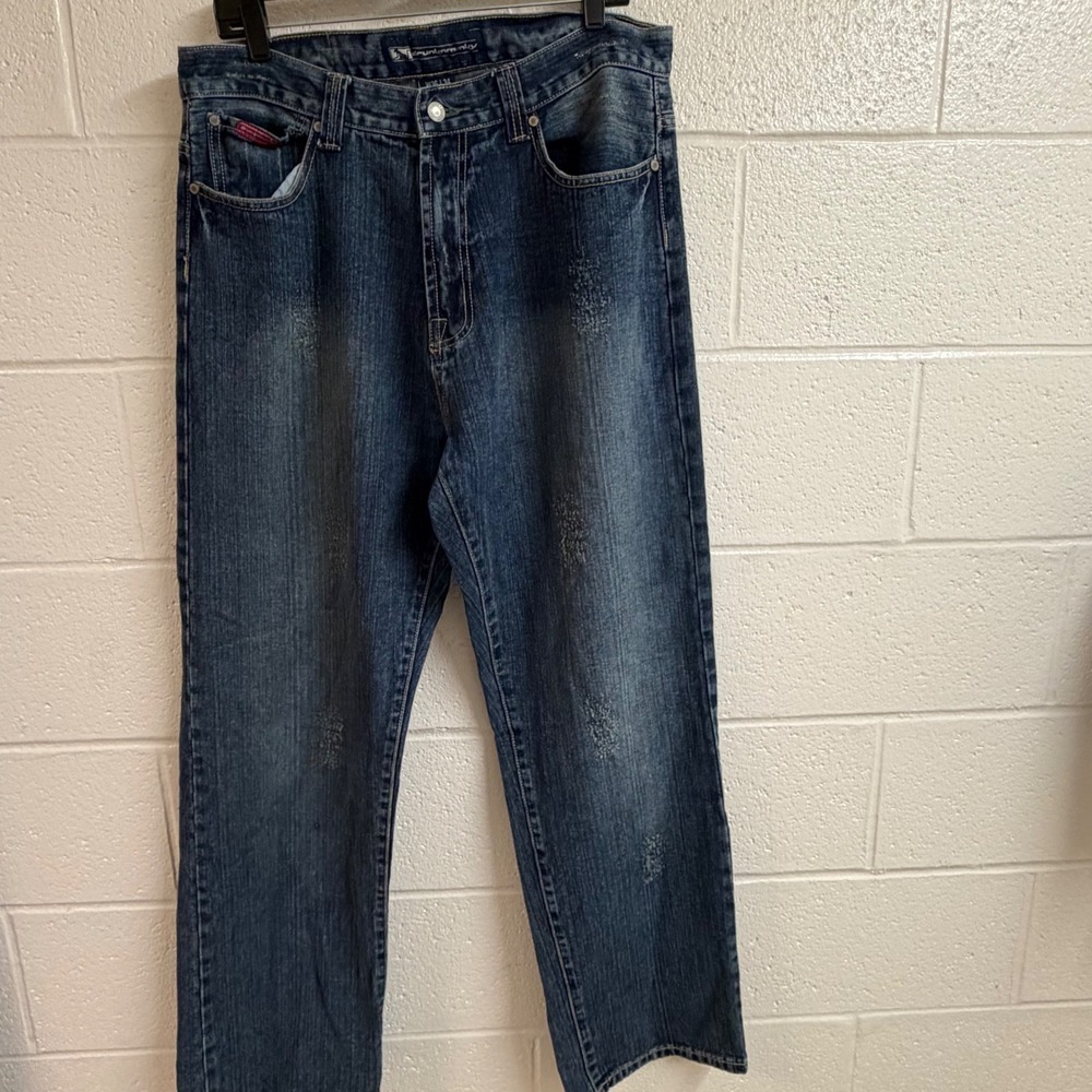 Drunkn Munky Mens Distressed Baggy Skater Jeans 36x34 Blue Denim Y2K Streetwear